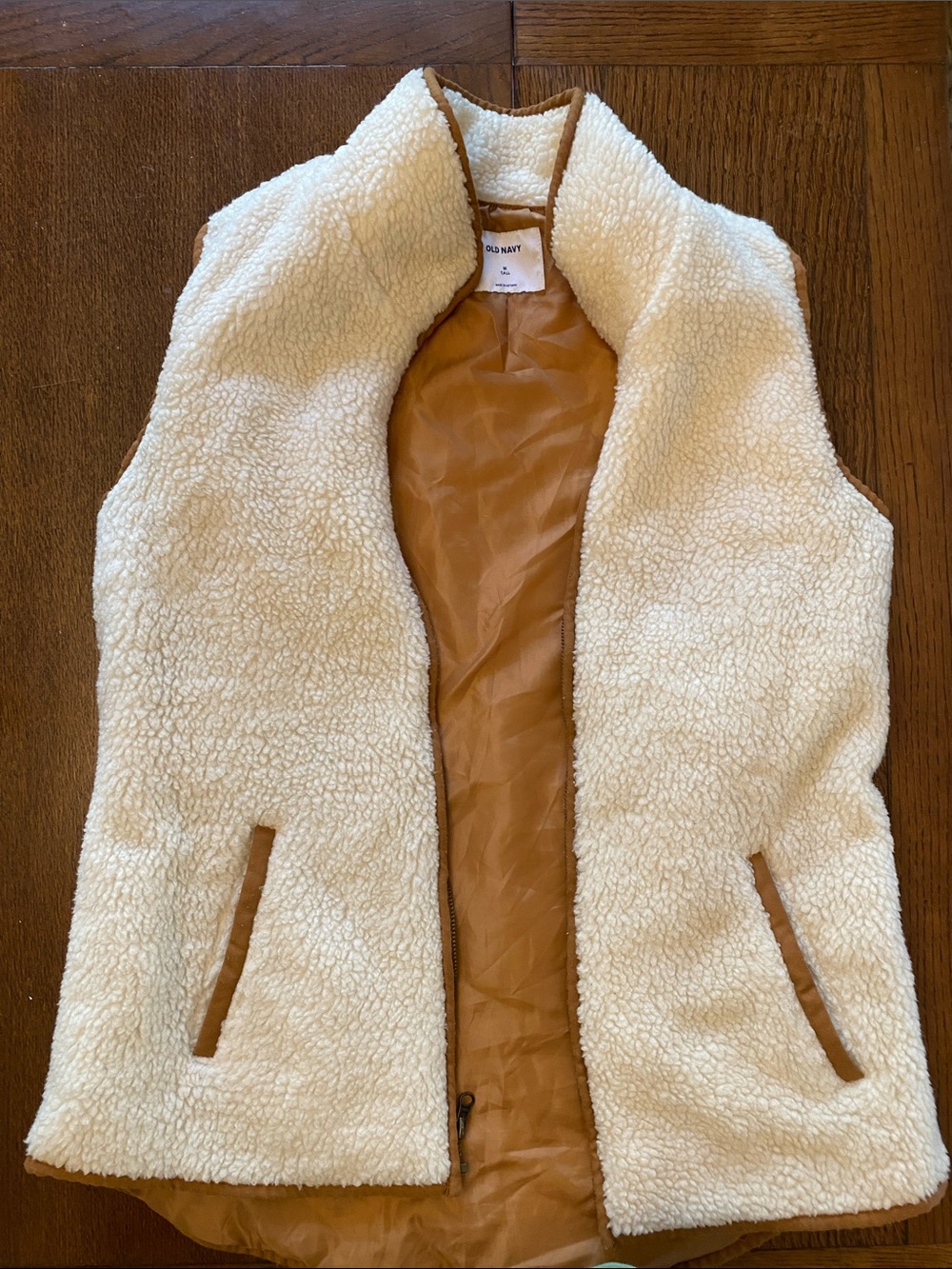 Old Navy Cream Sherpa Vest with Tan Interior Trim